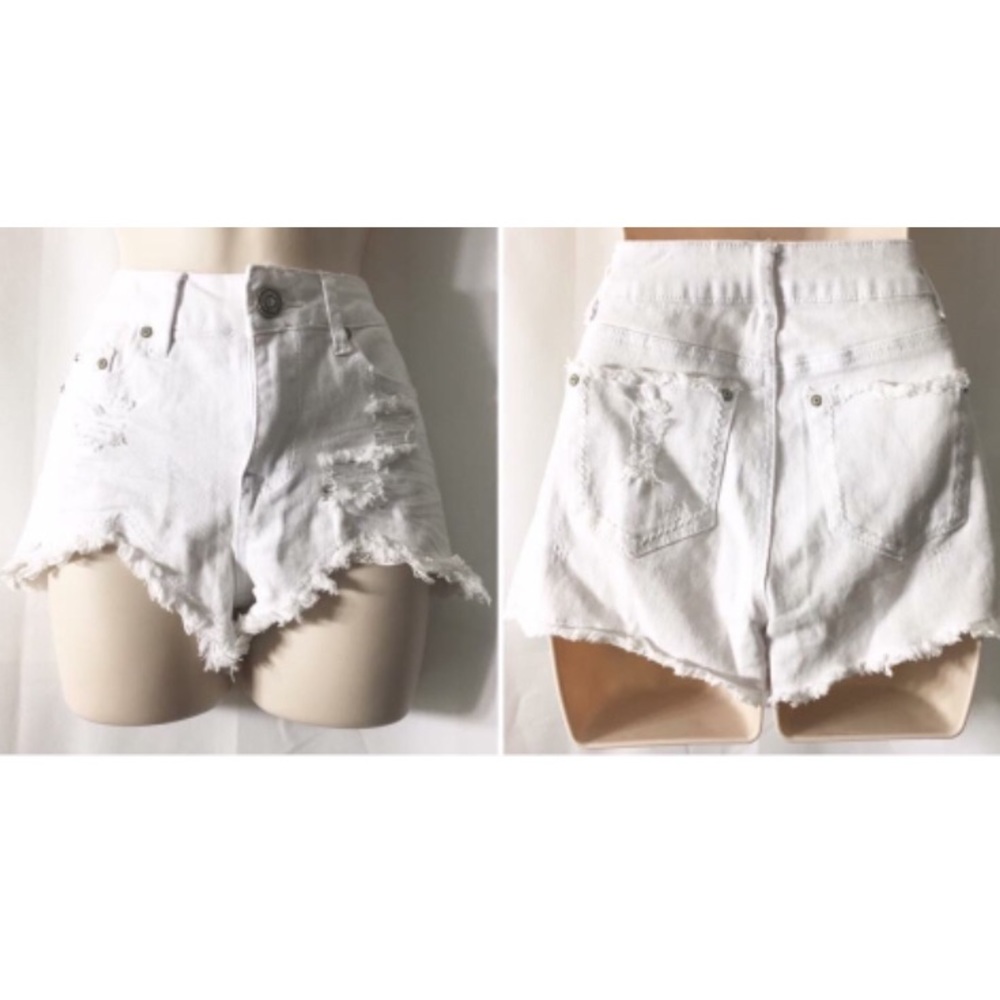 White High Waisted Destroyed Shorts